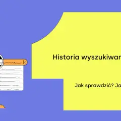 Ilustracja przedstawia człowieka analizującego lupą listę wpisów, symbolizującą historię wyszukiwania Google.