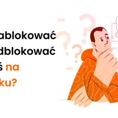 Ilustracja z pytaniem "Jak zablokować kogoś na TikToku?". Mężczyzna w okularach zastanawia się nad tym problemem.