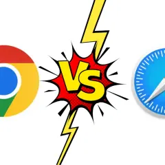 Logo Google Chrome kontra logo safari przeglądarka.