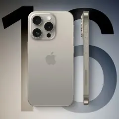 Złoty iPhone 16 Pro z potrójnym aparatem, pokazany z tyłu i z boku. Wymiary idealne do dłoni.