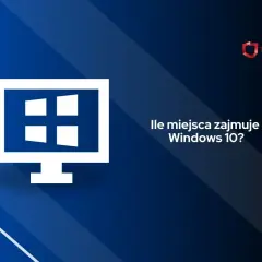 Grafika z ikoną komputera i pytaniem "Ile miejsca zajmuje Windows 10?". Logo TechPolska.