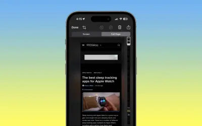 Zrzut ekranu telefonu z artykułem o najlepszych aplikacjach do śledzenia snu na Apple Watch.