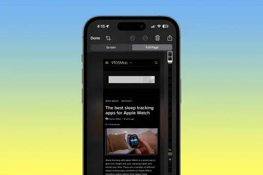 Zrzut ekranu telefonu z artykułem o najlepszych aplikacjach do śledzenia snu na Apple Watch.
