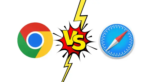 Logo Google Chrome kontra logo safari przeglądarka.