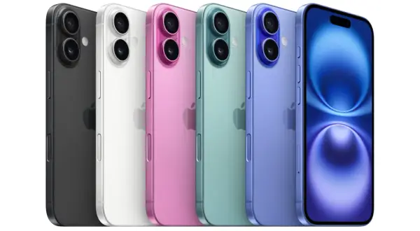 Pięć iPhone'ów w różnych kolorach: czarny, biały, różowy, zielony i niebieski. Jaki iPhone jest najlepszy? Wybór zależy od Ciebie!