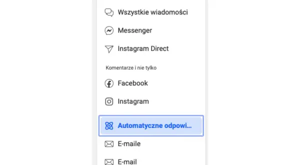 Panel zarządzania wiadomościami, z zaznaczoną opcją "Automatyczne odpowiedzi" (autoresponder).