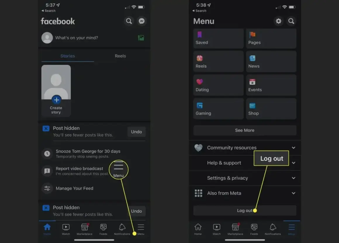 Jak wylogować się z Messengera? Kliknij Menu, a następnie "Wyloguj".