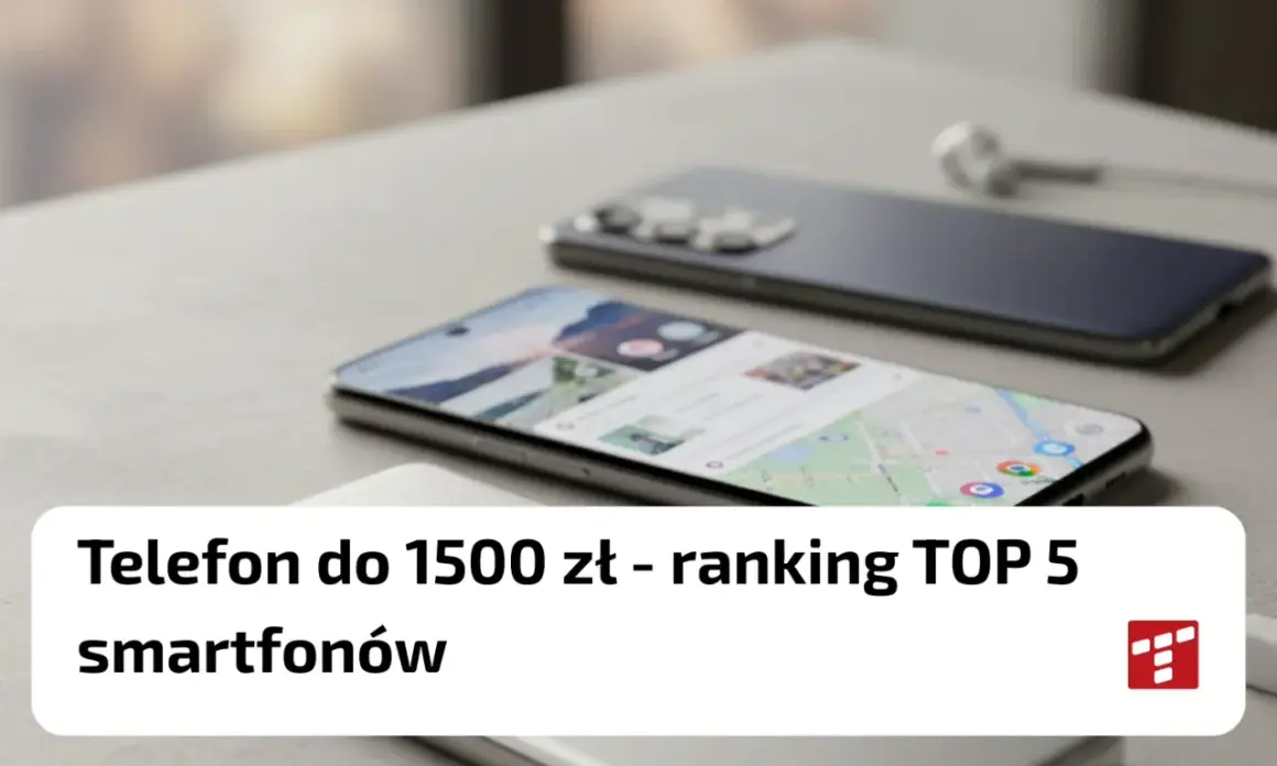 Jaki telefon do 1500 zł? Ranking TOP 5 smartfonów, dwa nowoczesne telefony i słuchawki na stole.