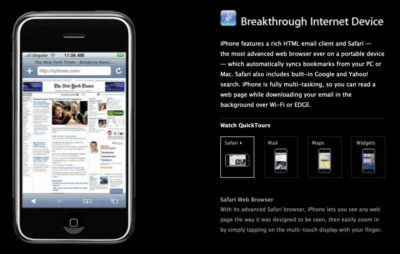 iPhone z zaawansowaną przeglądarką Safari wyświetla stronę The New York Times.