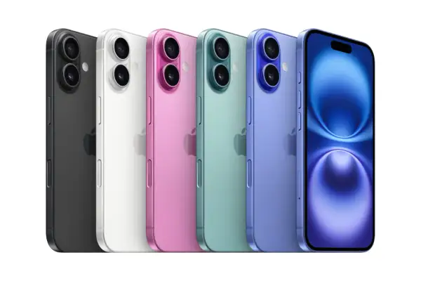 Pięć iPhone'ów w różnych kolorach: czarny, biały, różowy, zielony i niebieski. Jaki iPhone jest najlepszy? Wybór zależy od Ciebie!