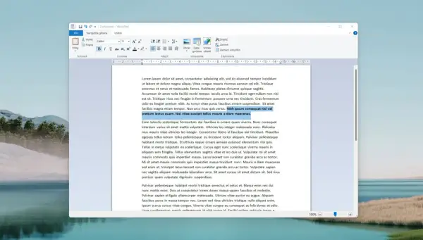 Okno programu WordPad z tekstem.
